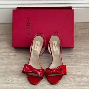 Red Valentino Patent Leather Bow Slingback Heels - EU 38.5